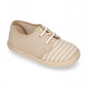 Stripes print Cotton canvas kids Laces up shoes espadrille style.