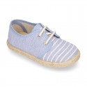 Stripes print Cotton canvas kids Laces up shoes espadrille style.