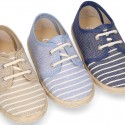 Stripes print Cotton canvas kids Laces up shoes espadrille style.