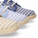 Stripes print Cotton canvas kids Laces up shoes espadrille style.