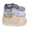 Stripes print Cotton canvas kids Laces up shoes espadrille style.