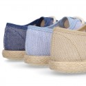 Stripes print Cotton canvas kids Laces up shoes espadrille style.