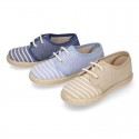 Stripes print Cotton canvas kids Laces up shoes espadrille style.