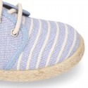 Stripes print Cotton canvas kids Laces up shoes espadrille style.