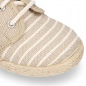 Stripes print Cotton canvas kids Laces up shoes espadrille style.