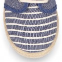 Stripes print Cotton canvas kids Laces up shoes espadrille style.