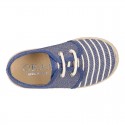 Stripes print Cotton canvas kids Laces up shoes espadrille style.