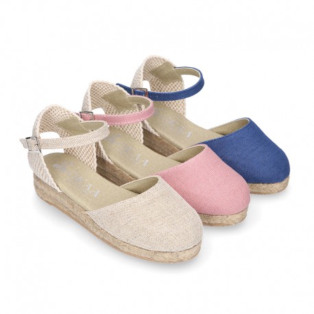 TRENDY colors LINEN Canvas Girl espadrilles with buckle fastening.