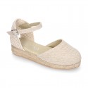 TRENDY colors LINEN Canvas Girl espadrilles with buckle fastening.