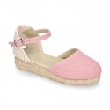 TRENDY colors LINEN Canvas Girl espadrilles with buckle fastening.