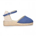 TRENDY colors LINEN Canvas Girl espadrilles with buckle fastening.