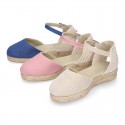 TRENDY colors LINEN Canvas Girl espadrilles with buckle fastening.