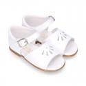 WHITE Nappa leather little Girl Sandal shoes with buckle fastening.