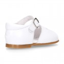 WHITE Nappa leather little Girl Sandal shoes with buckle fastening.