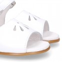 WHITE Nappa leather little Girl Sandal shoes with buckle fastening.