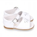 WHITE Nappa leather little Girl Sandal shoes with buckle fastening.