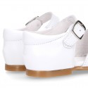 WHITE Nappa leather little Girl Sandal shoes with buckle fastening.