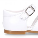 WHITE Nappa leather little Girl Sandal shoes with buckle fastening.