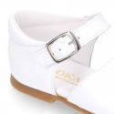 WHITE Nappa leather little Girl Sandal shoes with buckle fastening.