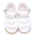 WHITE Nappa leather little Girl Sandal shoes with buckle fastening.