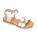 METAL leather sandal shoes with hook and loop strap closure.