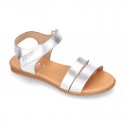 METAL leather sandal shoes with hook and loop strap closure.