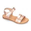 METAL leather sandal shoes with hook and loop strap closure.
