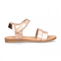 METAL leather sandal shoes with hook and loop strap closure.