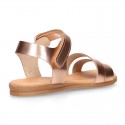 METAL leather sandal shoes with hook and loop strap closure.