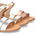 METAL leather sandal shoes with hook and loop strap closure.