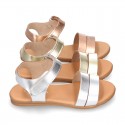 METAL leather sandal shoes with hook and loop strap closure.
