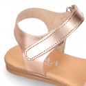 METAL leather sandal shoes with hook and loop strap closure.