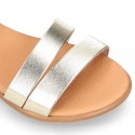 METAL leather sandal shoes with hook and loop strap closure.