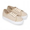 STRIPES design Cotton canvas kids tennis shoes to dress with laces.