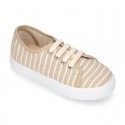 STRIPES design Cotton canvas kids tennis shoes to dress with laces.