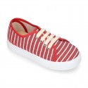 STRIPES design Cotton canvas kids tennis shoes to dress with laces.