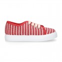 STRIPES design Cotton canvas kids tennis shoes to dress with laces.