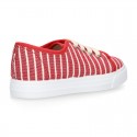 STRIPES design Cotton canvas kids tennis shoes to dress with laces.