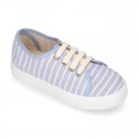 STRIPES design Cotton canvas kids tennis shoes to dress with laces.