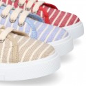 STRIPES design Cotton canvas kids tennis shoes to dress with laces.