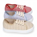 STRIPES design Cotton canvas kids tennis shoes to dress with laces.