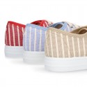 STRIPES design Cotton canvas kids tennis shoes to dress with laces.