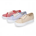 STRIPES design Cotton canvas kids tennis shoes to dress with laces.