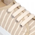 STRIPES design Cotton canvas kids tennis shoes to dress with laces.