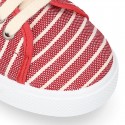 STRIPES design Cotton canvas kids tennis shoes to dress with laces.