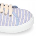 STRIPES design Cotton canvas kids tennis shoes to dress with laces.