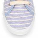 STRIPES design Cotton canvas kids tennis shoes to dress with laces.