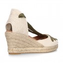 Cotton canvas wedge woman espadrilles shoes Valenciana style with THREE FASHION COLORS RIBBONS design.