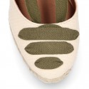 Cotton canvas wedge woman espadrilles shoes Valenciana style with THREE FASHION COLORS RIBBONS design.