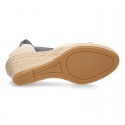 Cotton canvas wedge woman espadrilles shoes Valenciana style with THREE FASHION COLORS RIBBONS design.